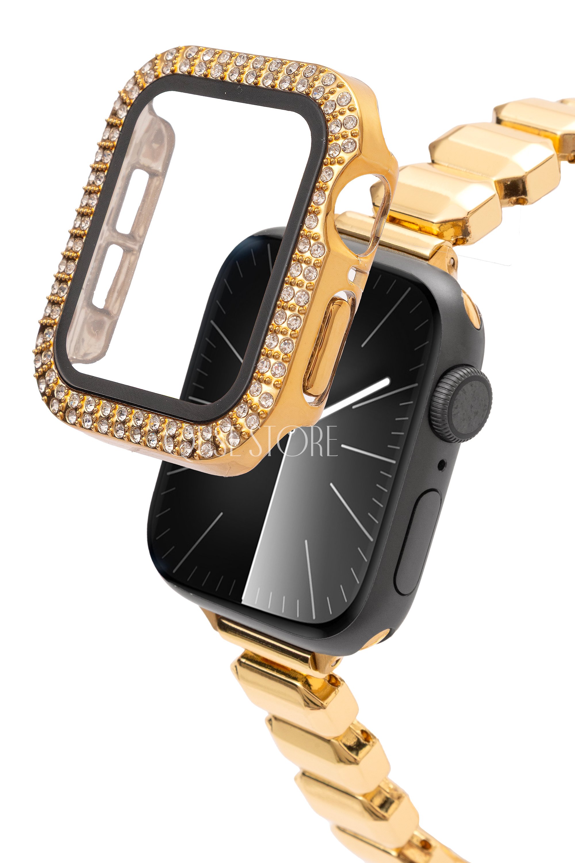 Apple Watch Uyumlu Kasa ve Ekran Koruyucu Kılıf – Gold | Taşlı Model