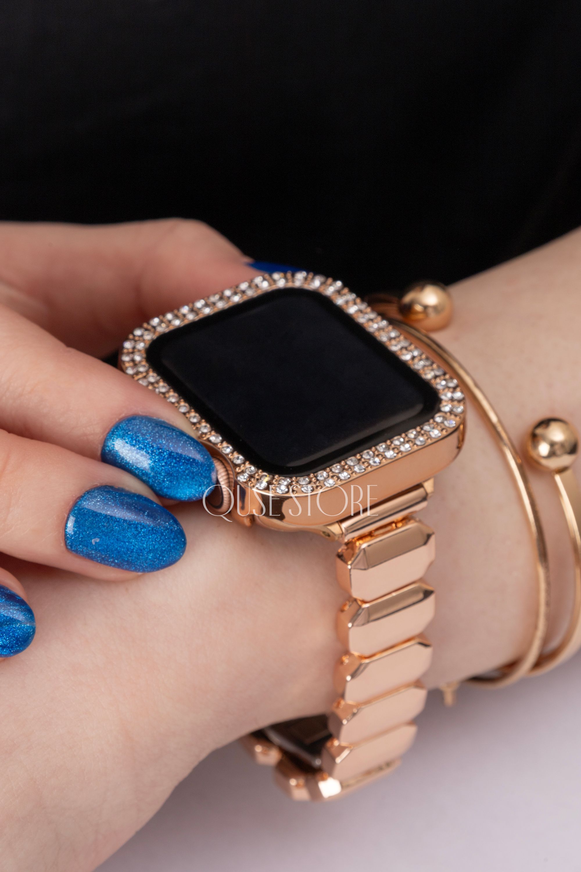 Apple Watch Uyumlu Kasa ve Ekran Koruyucu Kılıf – Rose Gold | Taşlı Model