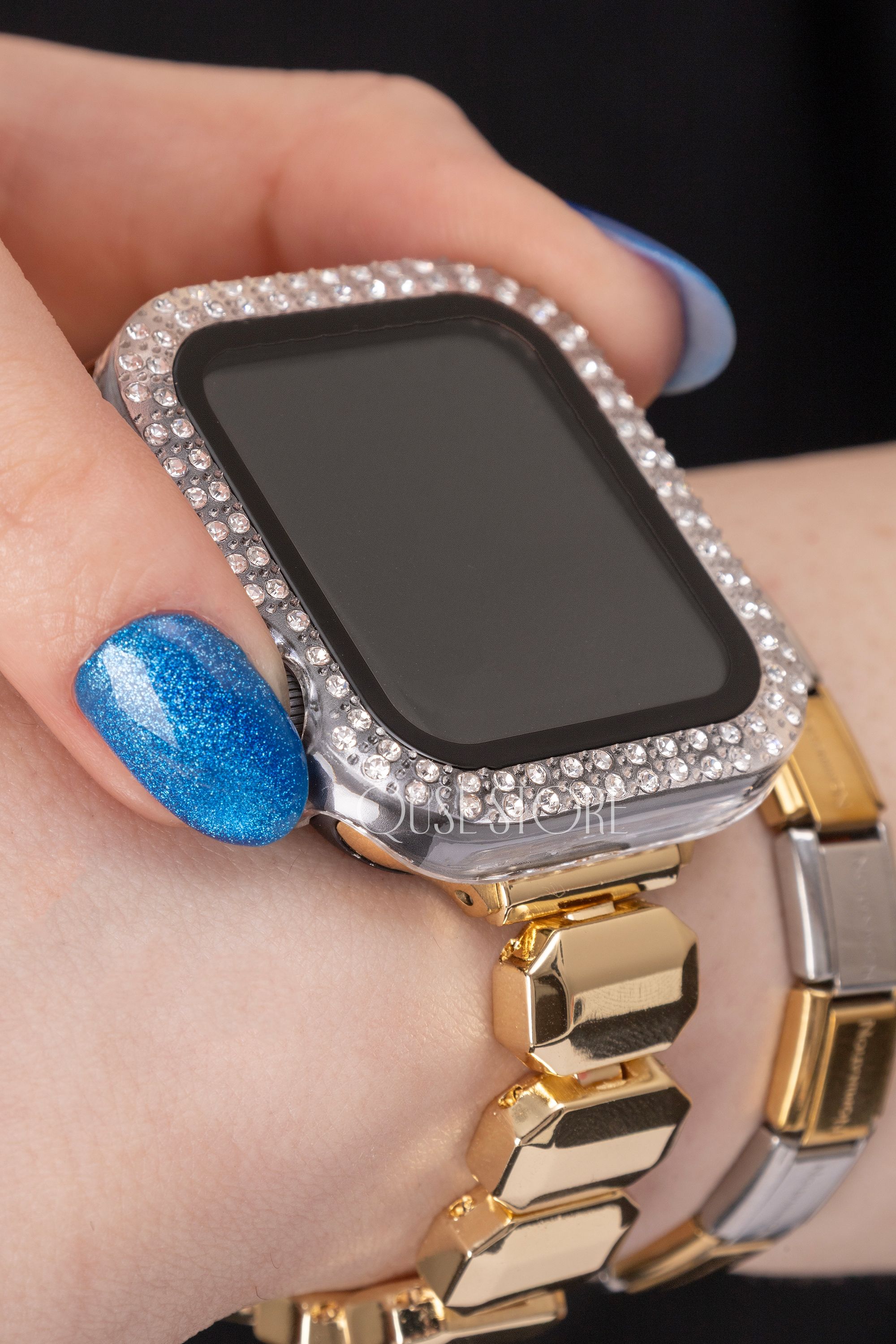Apple Watch Uyumlu Kasa ve Ekran Koruyucu Kılıf – Şeffaf | Taşlı Model