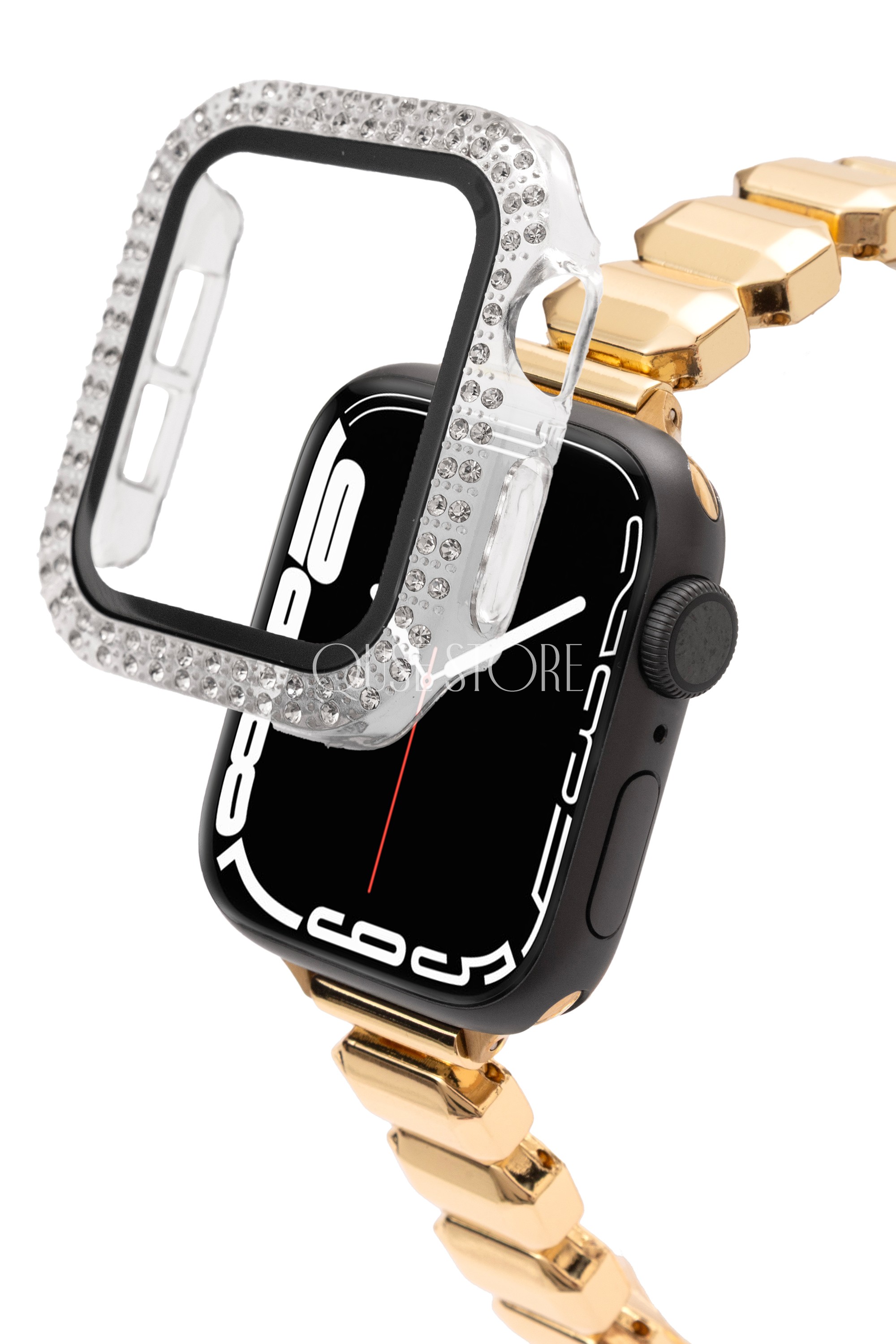 Apple Watch Uyumlu Kasa ve Ekran Koruyucu Kılıf – Şeffaf | Taşlı Model