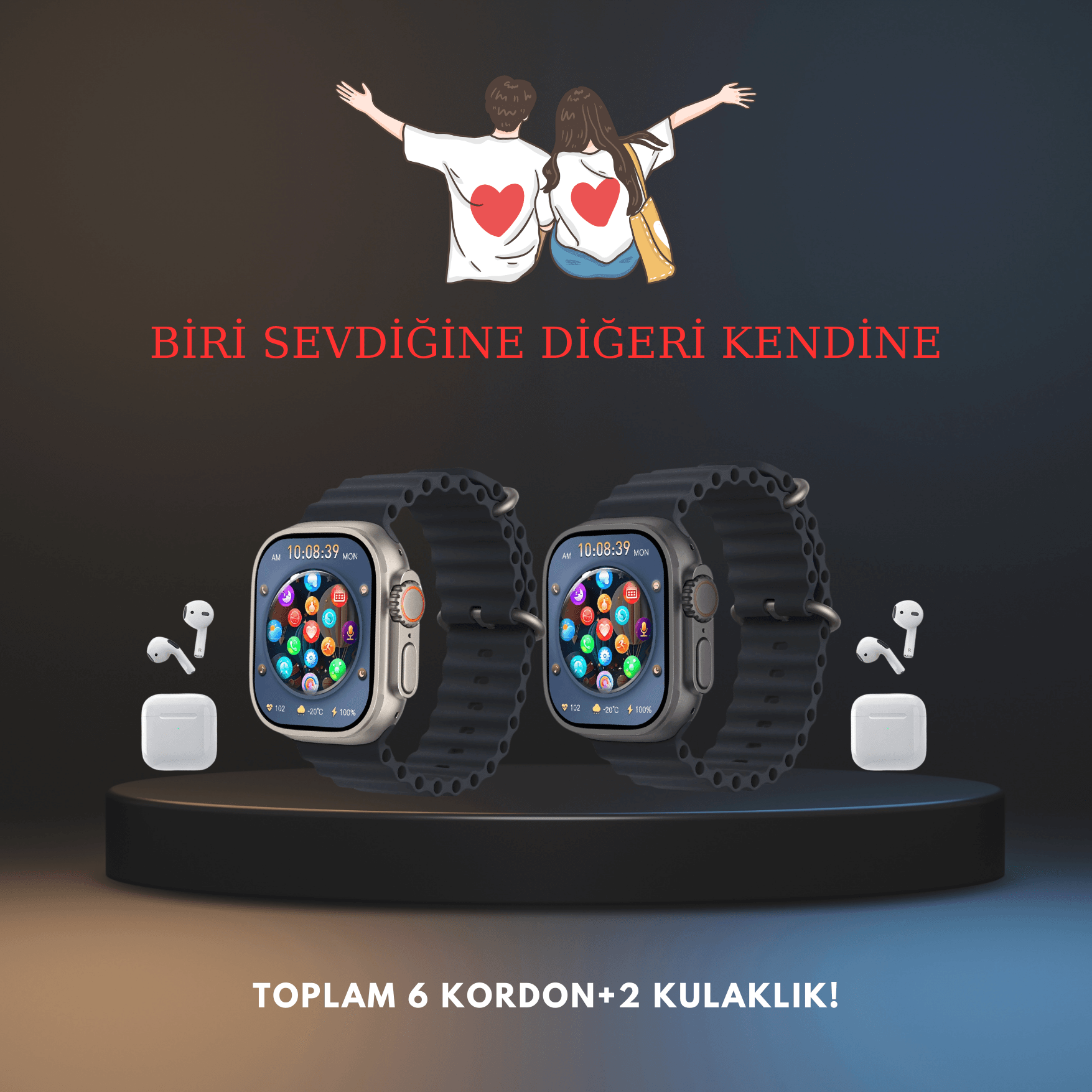 2 Adet W10 Ultra 2 49mm+Kablosuz Kulaklık