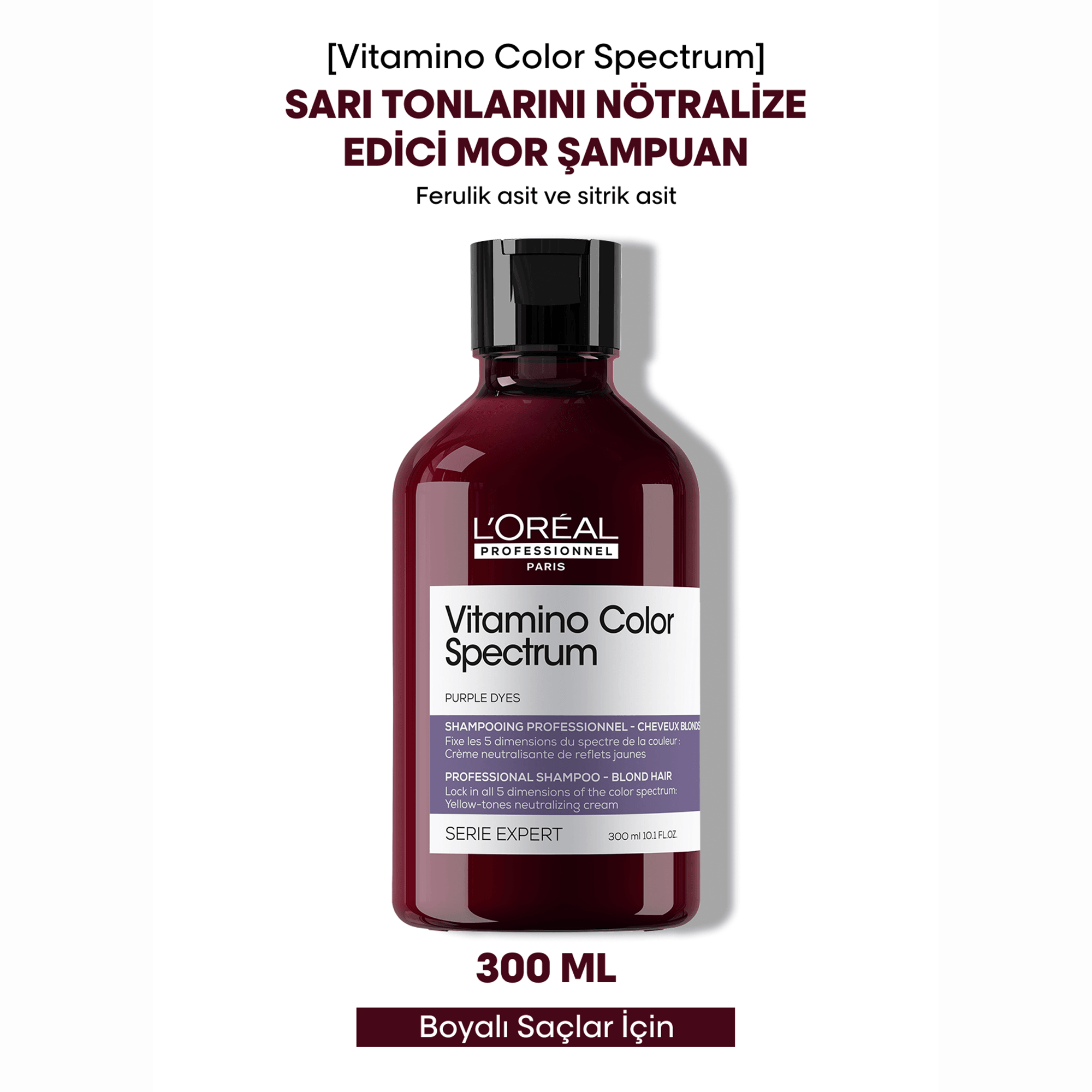 Loreal Professionnel Paris Serie Expert Vitamino Color Spectrum Sarı Saçlar İçin Sarı Tonlarını Nötralize Edici Mor Şampuan 300 ml