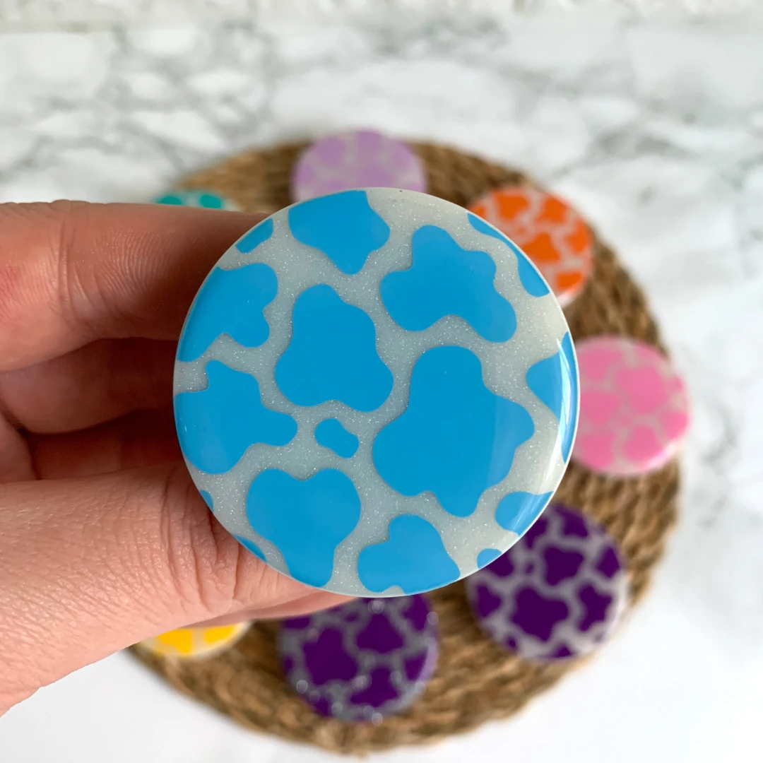 İnek Desenli Telefon Tutucu - Mavi