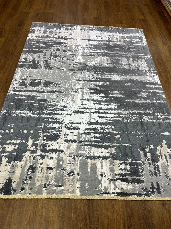 ÖZEL TEZGAH 15 STONE GREY El Emeği ile Özel Tezgahlarda Üretilen Yün Viskon Salon Halısı 170X240