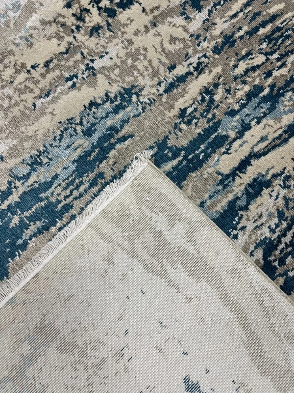 HERENCIA 09 CREAM BLUE El Emeği ile Özel Tezgahlarda Üretilen Yün Viskon Salon Halısı 240x300