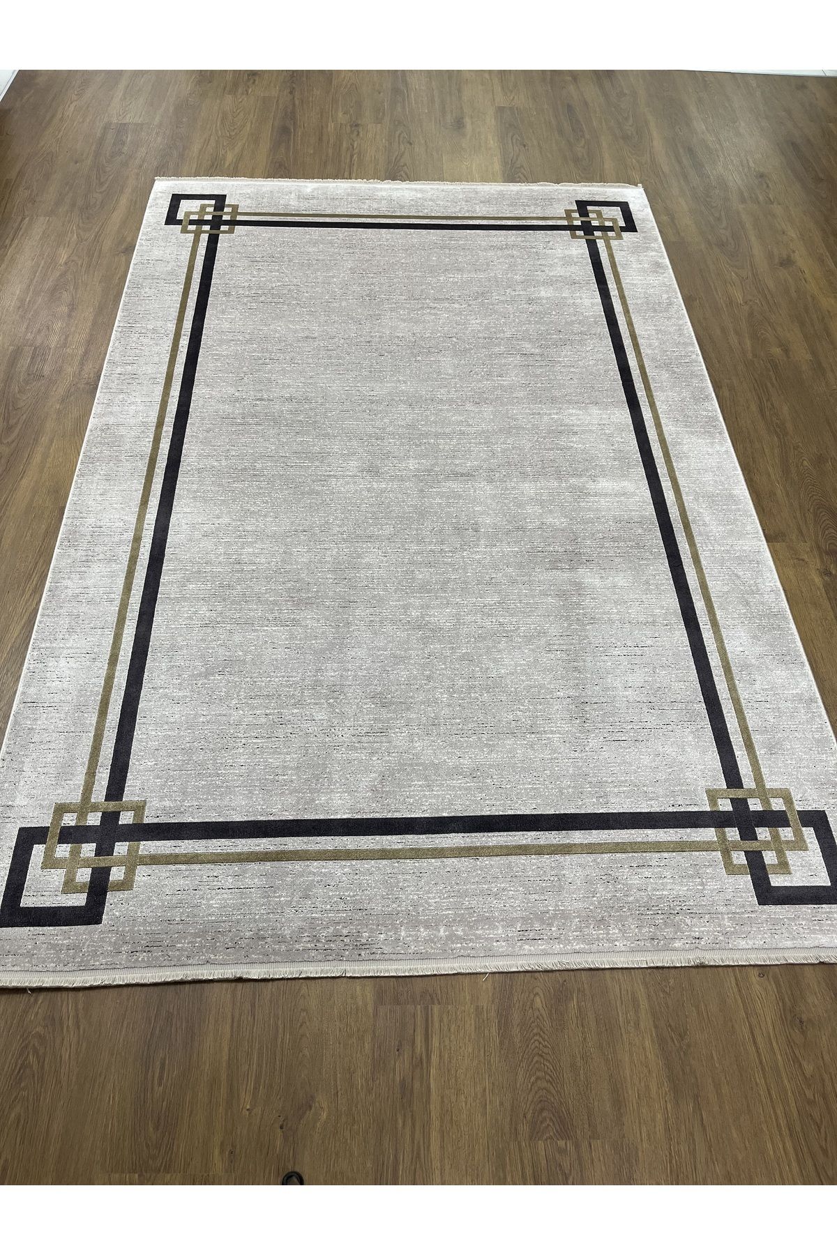 Antrasit Krem Gold Modern Desenli Naturel Viskon Salon Halısı 160x230