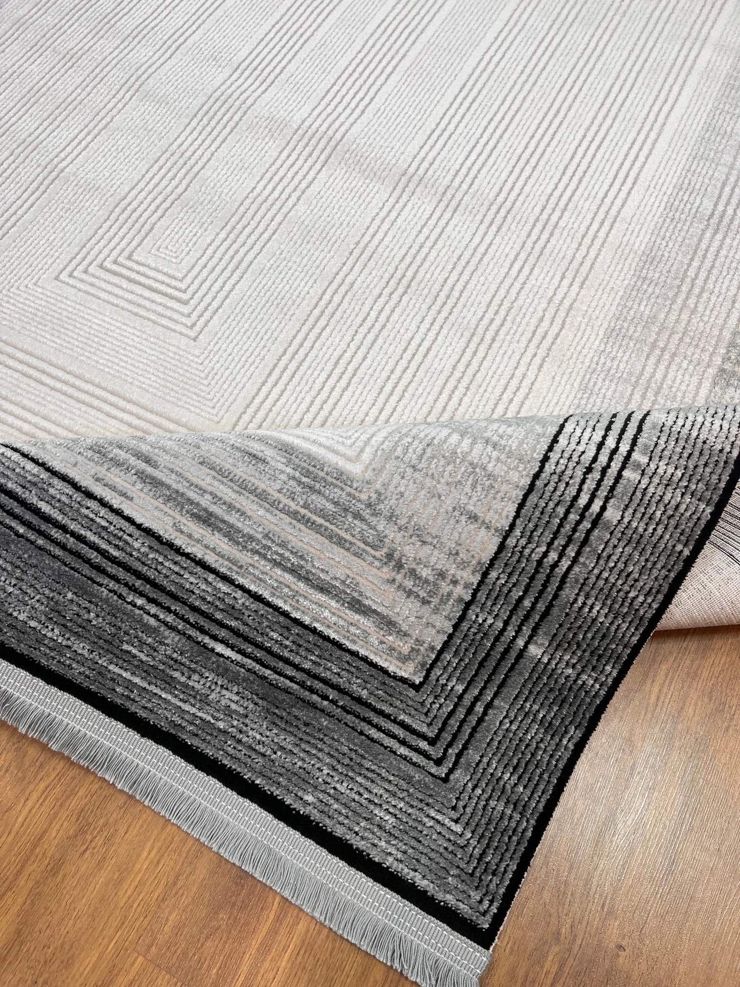 MODERN ÇERÇEVELİ SİYAH BEYAZ MAKİNA HALISI 160X230 - 160 x 230