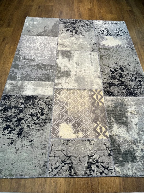 ÖZEL TEZGAH 13 PATCHWORK El Emeği ile Özel Tezgahlarda Üretilen Yün Viskon Salon Halısı 170X240