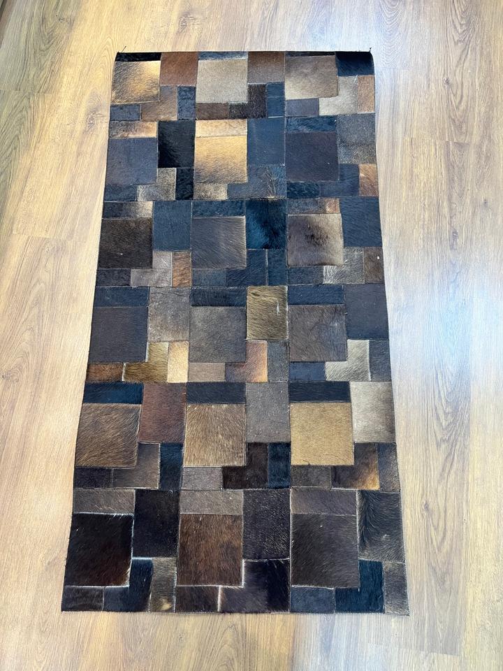 BÜYÜK PARÇALI DANA DERİSİ PATCHWORK HALI 80x140