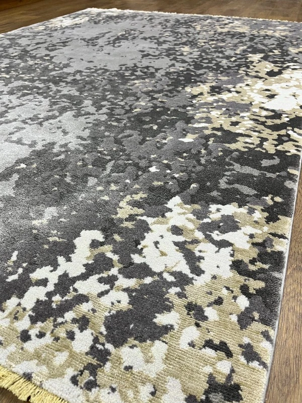 ÖZEL TEZGAH 04 CREAM GREY El Emeği ile Özel Tezgahlarda Üretilen Yün Viskon Salon Halısı 170X240