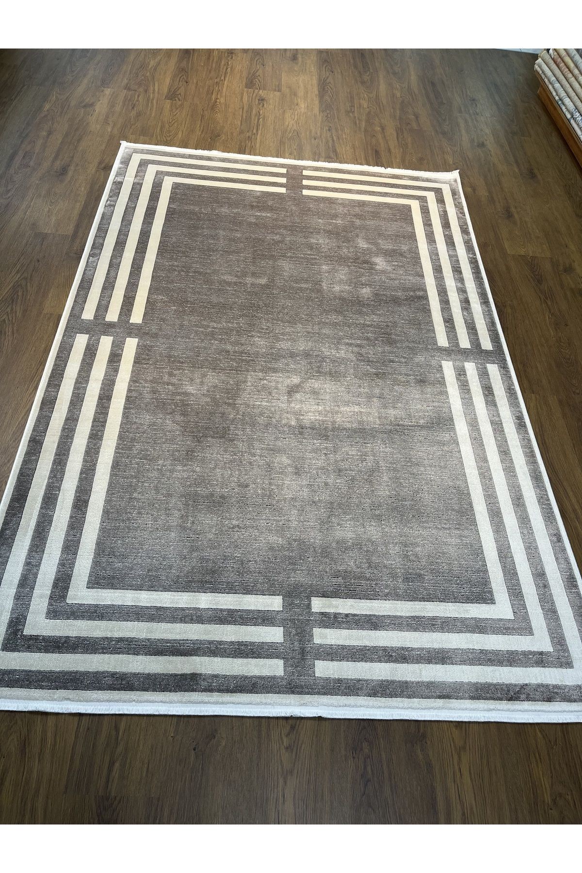 BUGO CONCEPT Kahve Krem Modern Desenli Naturel Viskon Salon Halısı 160x230