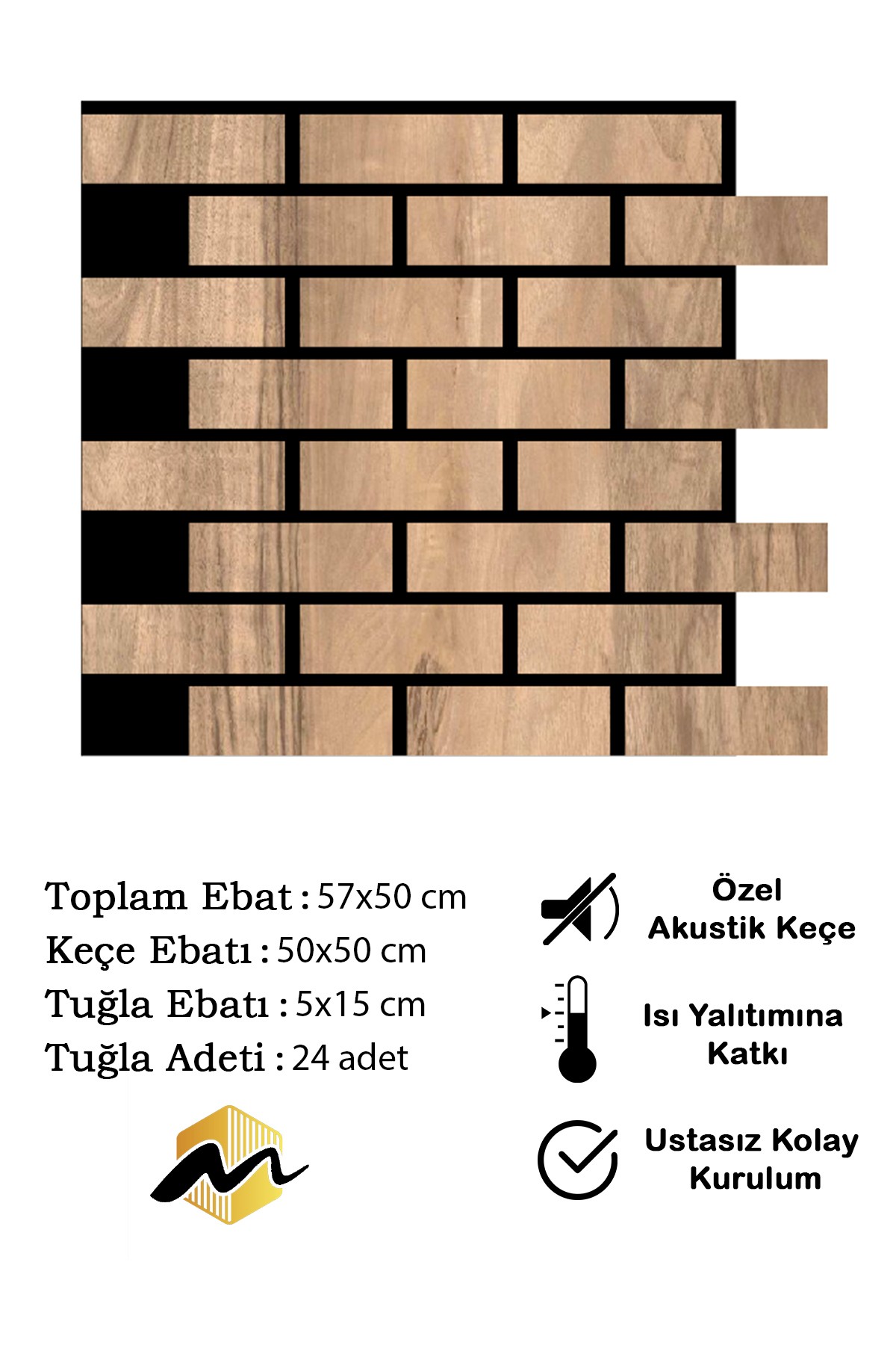 Tuğla Ahşap Akustik Duvar Paneli - Modena Model 6 mm