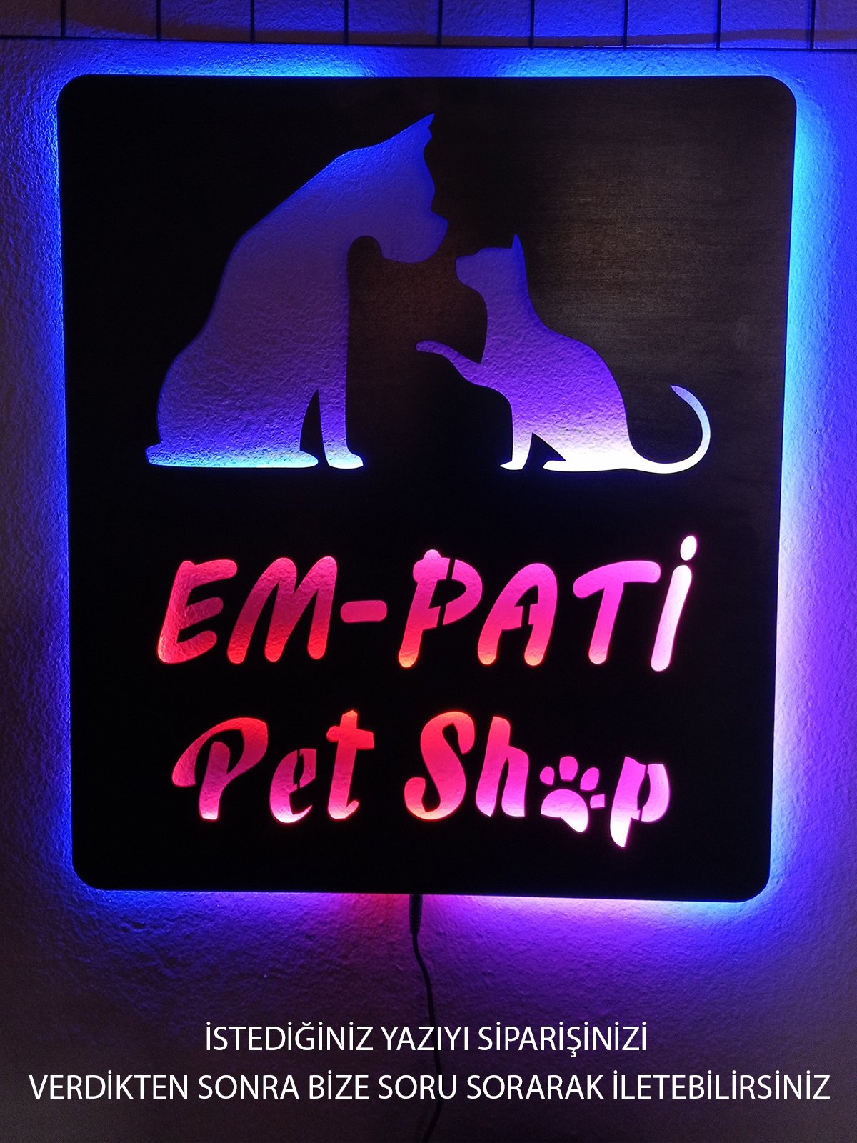 İsimli Pet Shop Led Işıklı Tablo Tabela