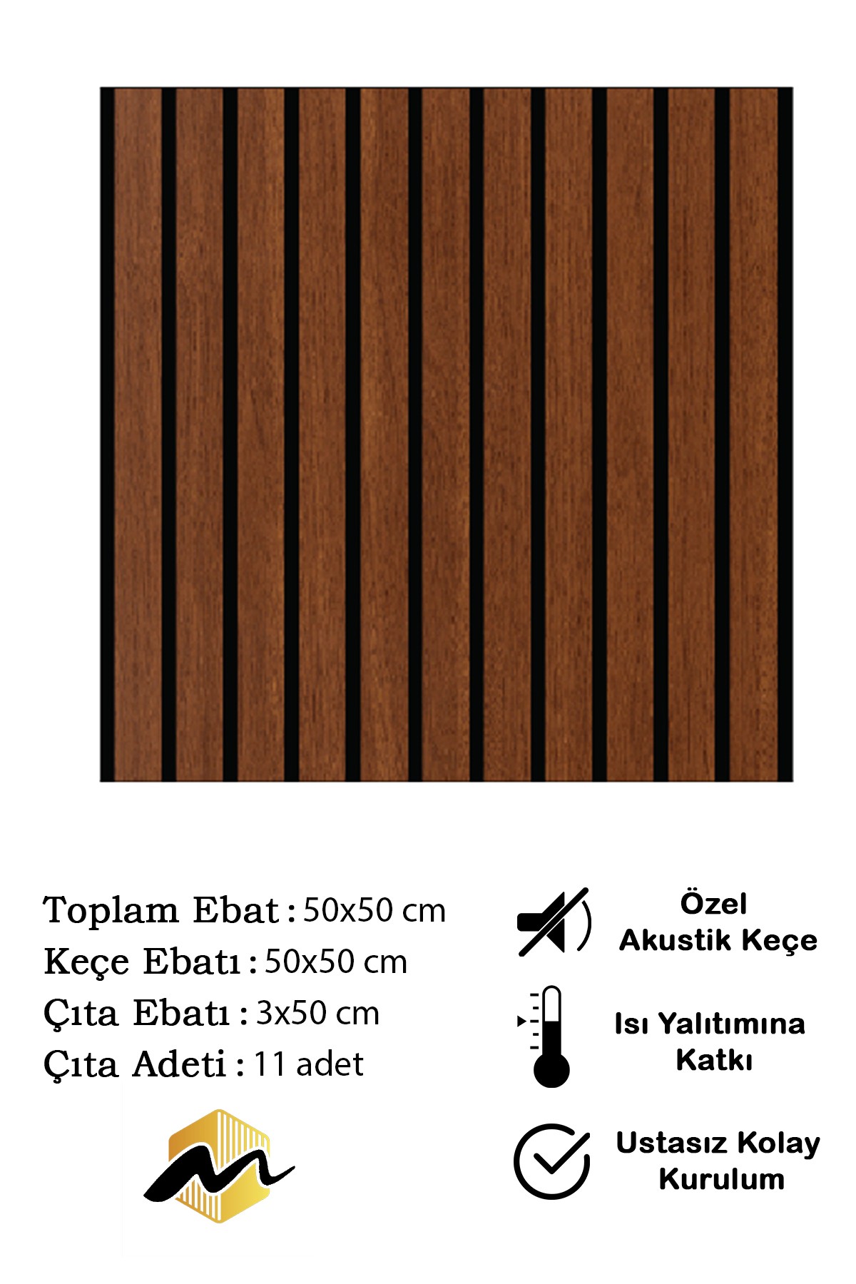 Çıta Ahşap Akustik Duvar Paneli - Ceviz Model 6 mm