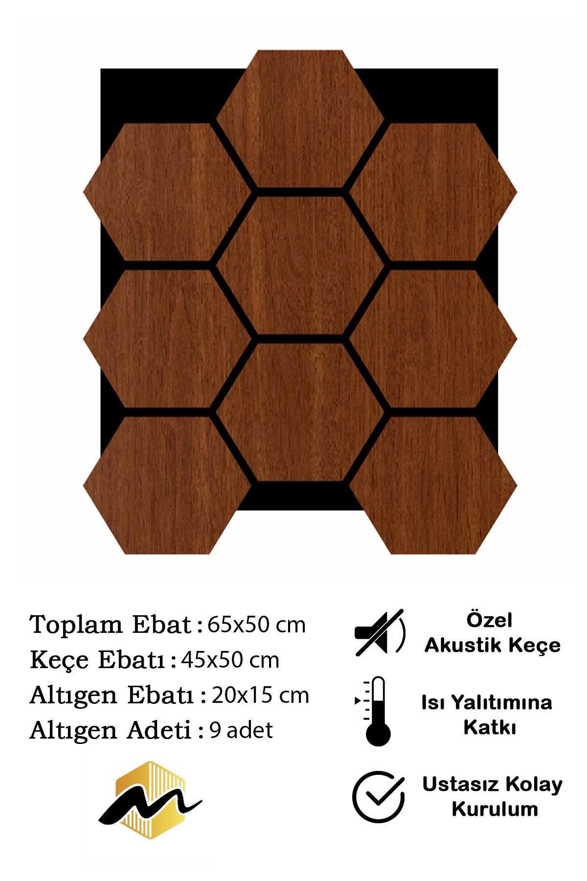 Altıgen Ahşap Akustik Duvar Paneli - Ceviz Model 6 mm