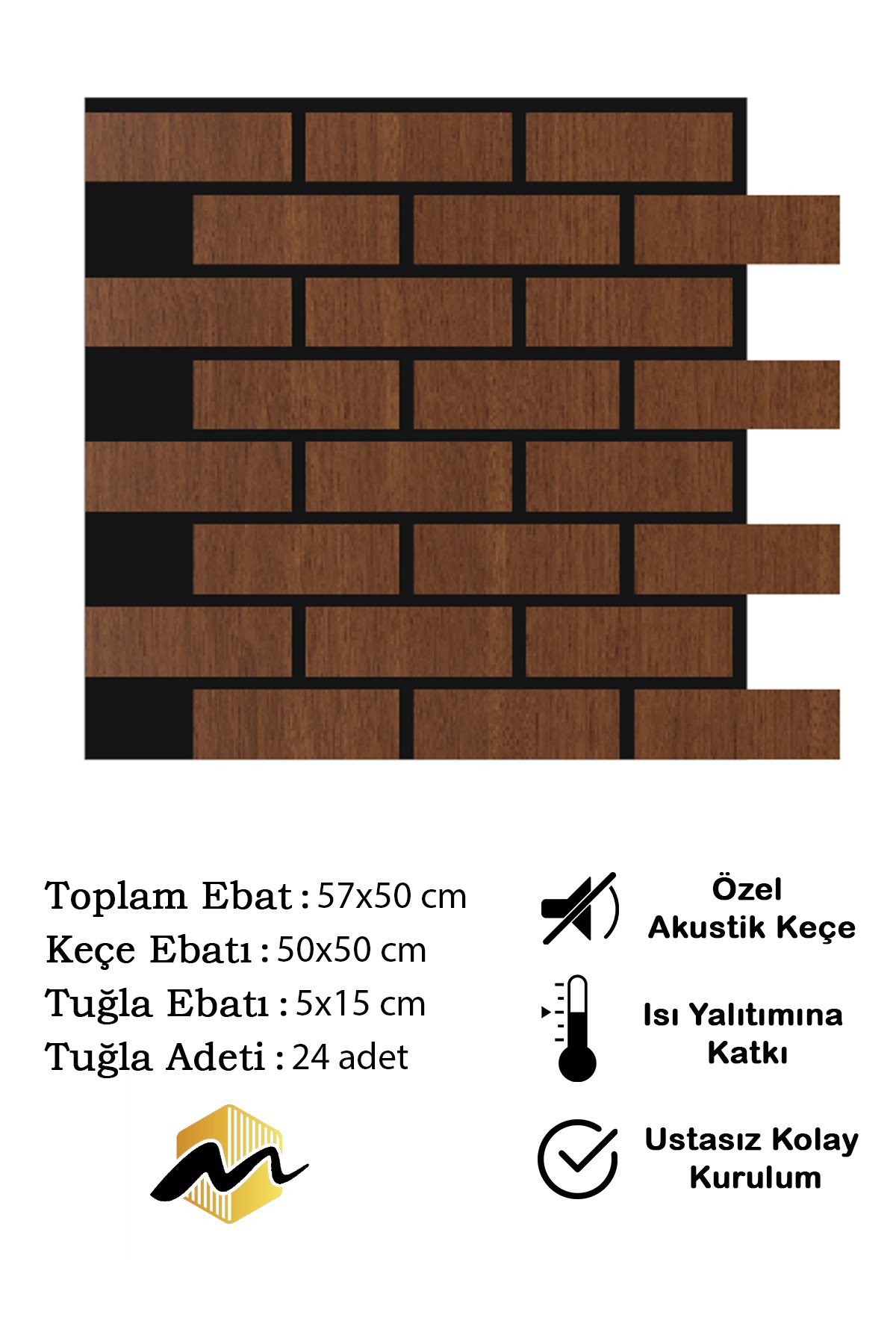 Tuğla Ahşap Akustik Duvar Paneli - Ceviz Model 6 mm