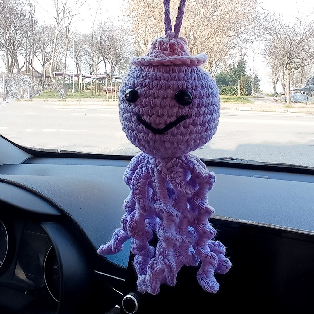 Amigurumi Sevimli Ahtapot Mavi El Emeği Araba Süsü Dikiz Aynası