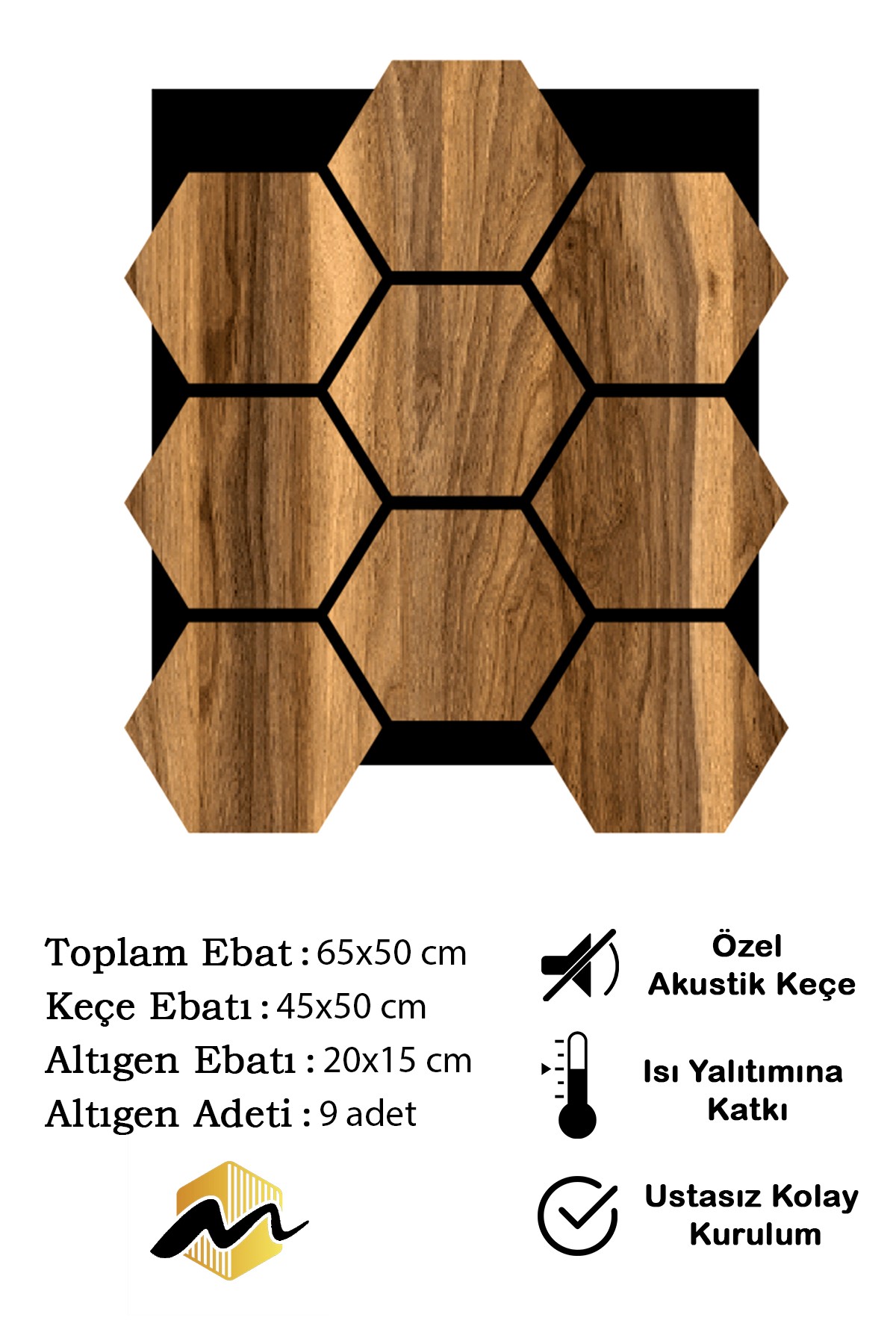 Altıgen Akustik Duvar Paneli - Meşe Model 6 mm