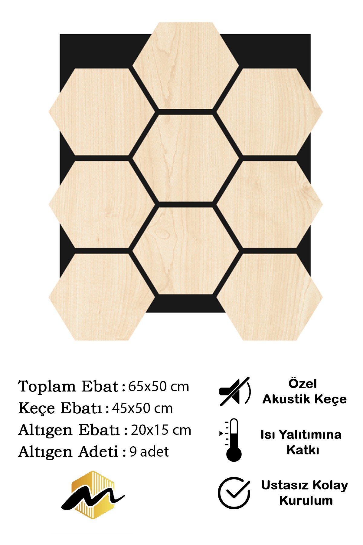 Altıgen Ahşap Akustik Duvar Paneli - Banu Model 6 mm