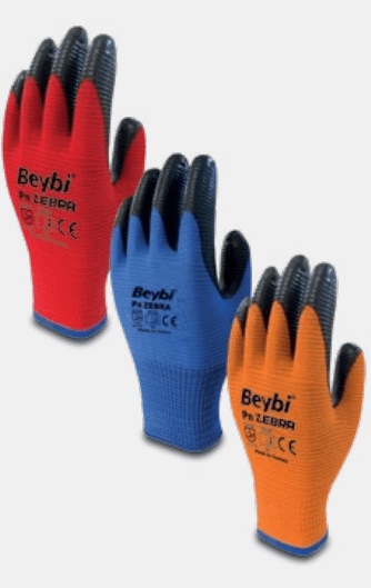 Beybi Pn ZEBRA Yarı Nitril Kaplı Örgü Polyester Eldiven 12 Çift