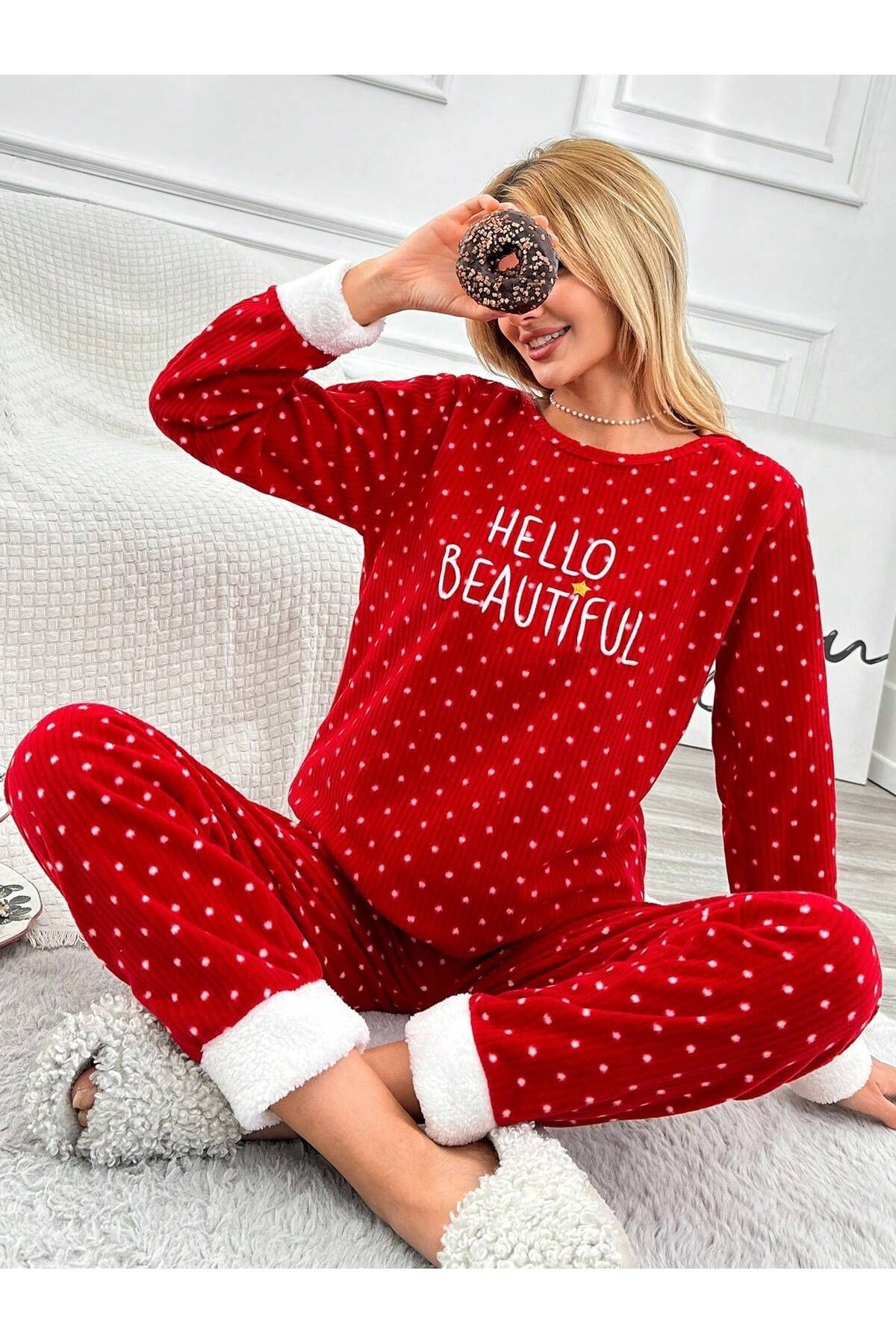 Fitilli Polar Nakış Detaylı Paçaları Wellsoft Kadın Pijama Takımı LMR003