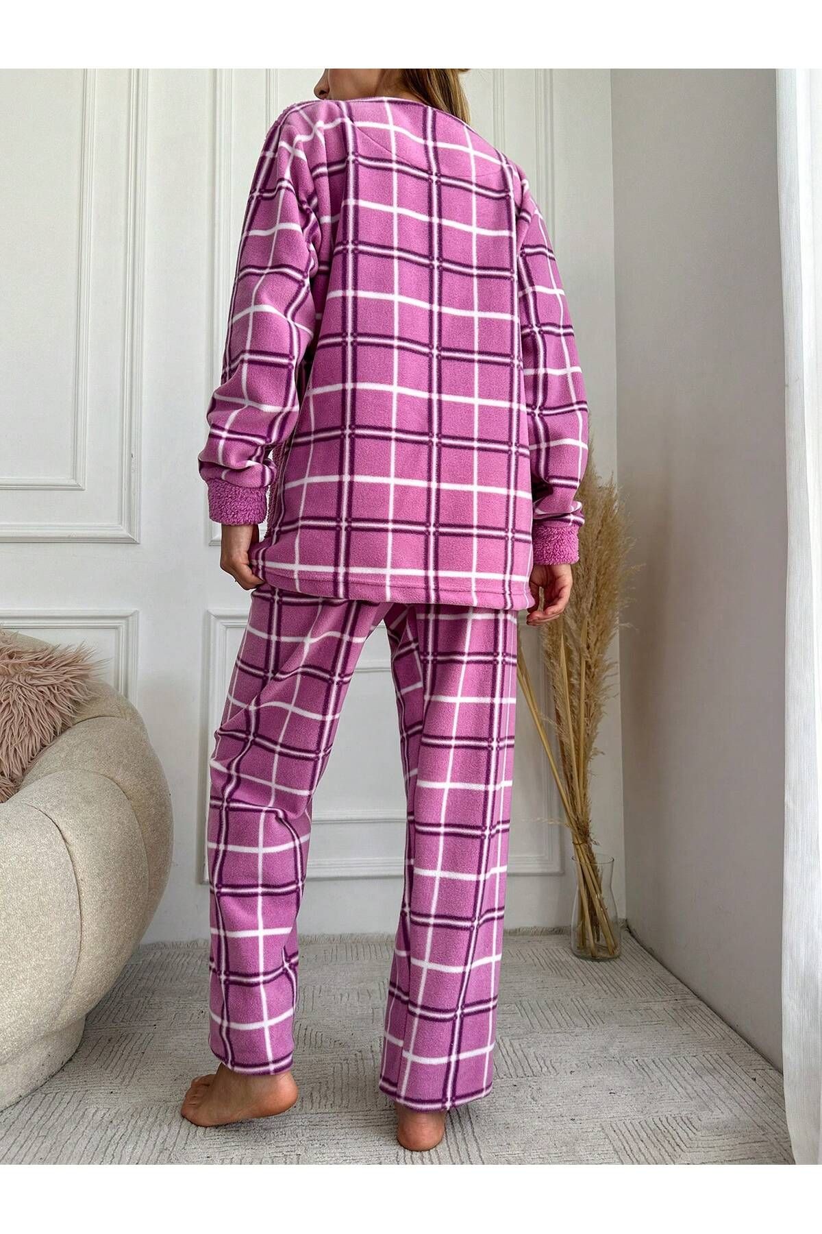 Panda Nakışlı Önü Wellsoft  Polar Kadın Pijama Takımı LMR008