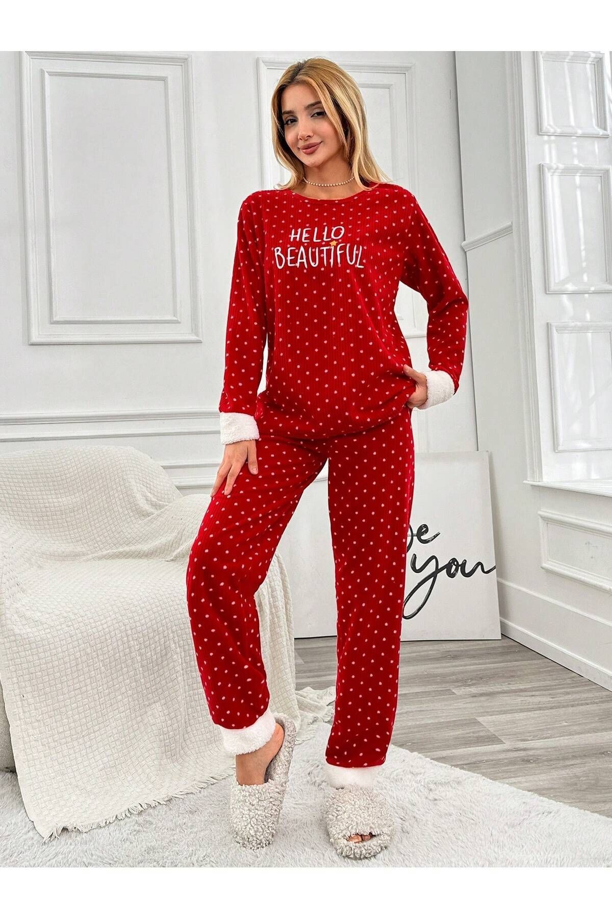 Fitilli Polar Nakış Detaylı Paçaları Wellsoft Kadın Pijama Takımı LMR003