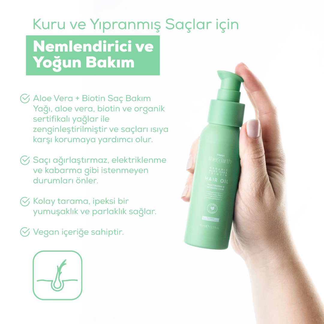 Organic Aloe Vera +Biotin Saç Yağı 75 ml