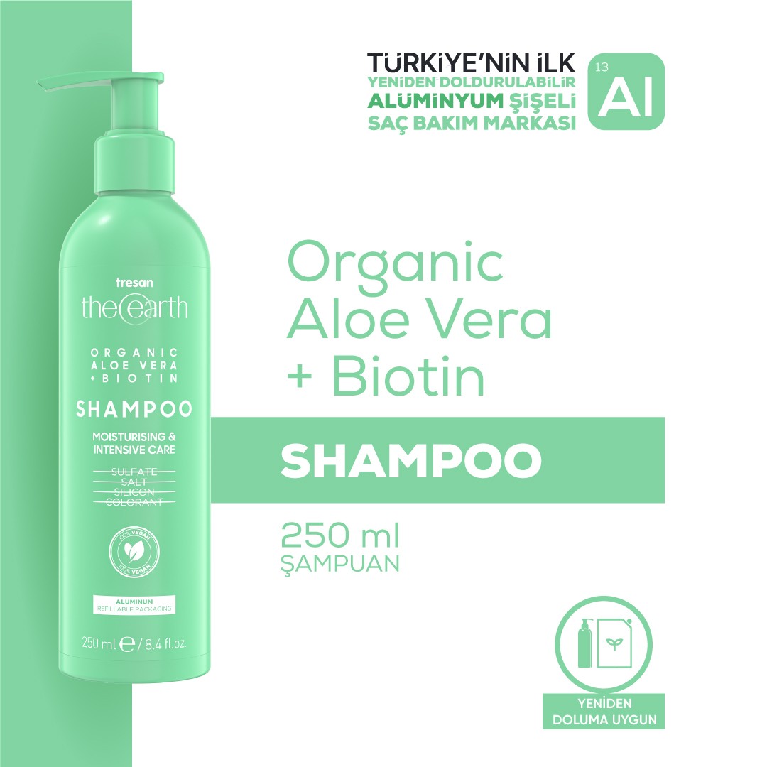 Organic Aloe Vera +Biotin Şampuan 250 ml + Saç Kremi 250 ml + Saç Yağı 75 ml