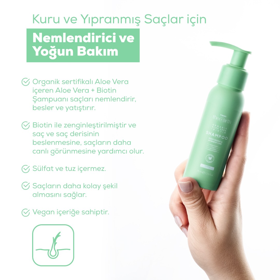 Organic Aloe Vera +Biotin Şampuan 75 ml + Saç Kremi 75ml