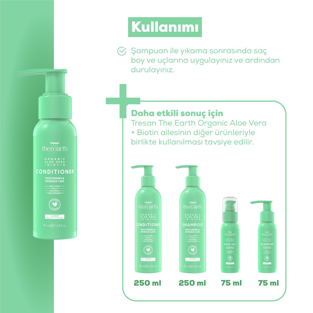 Organic Aloe Vera +Biotin Şampuan 75 ml + Saç Kremi 75ml