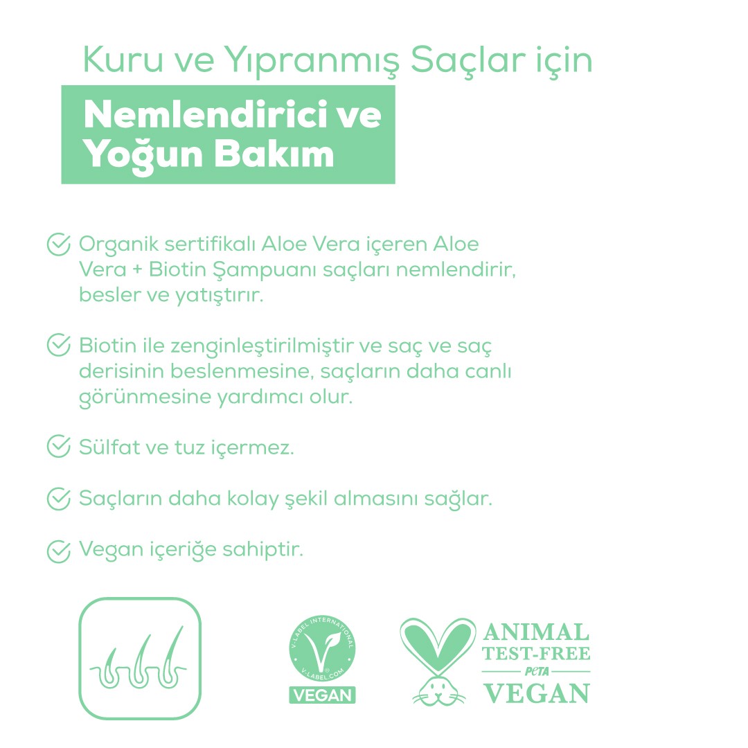 Organic Aloe Vera +Biotin Şampuan Refill Pouch 500 ml