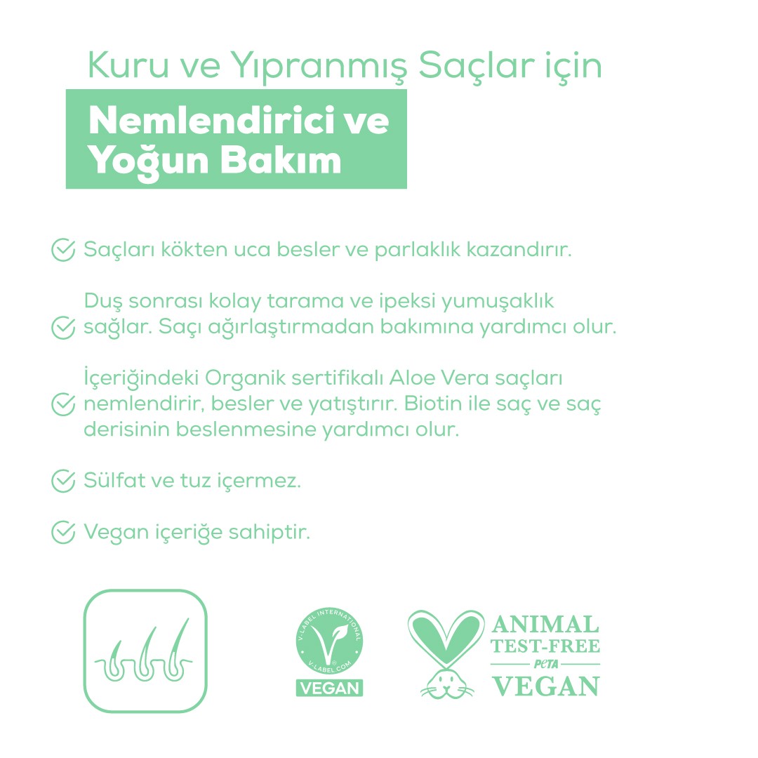 Organic Aloe Vera +Biotin Şampuan & Saç Kremi Refill Pouch 500 ml