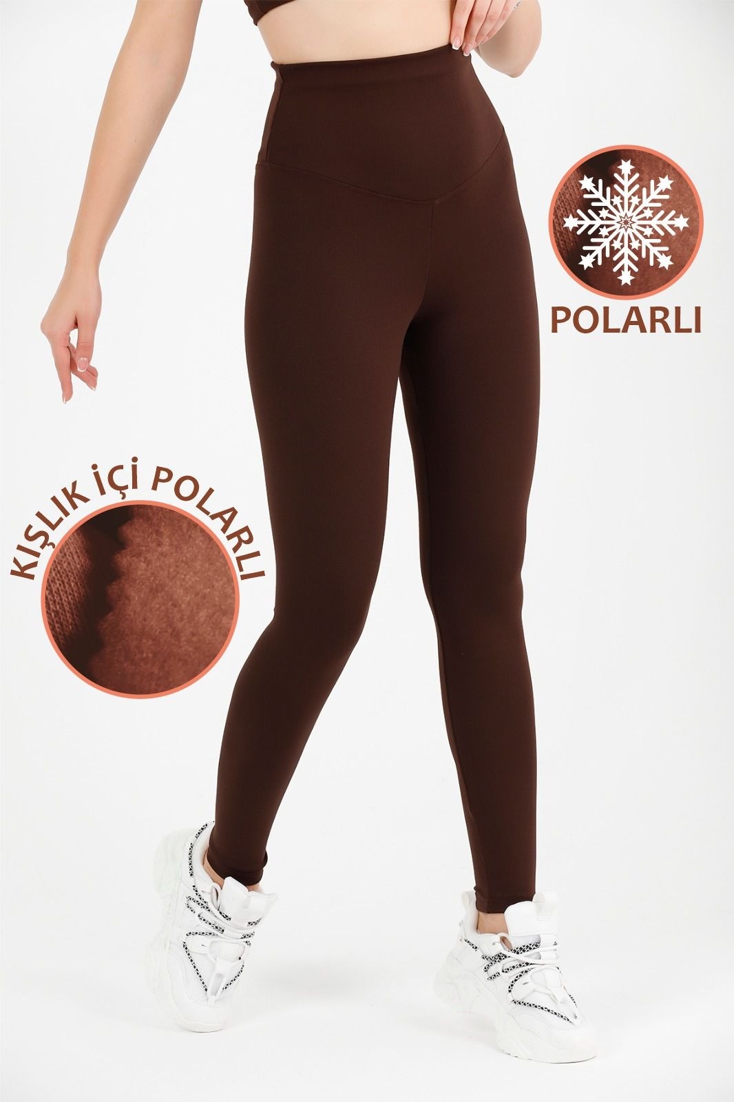 Kadın Kahve Yüksek Bel Kışlık Polarlı Toparlayıcı Tayt Curve High Waist Fleece Winter Tights 1024