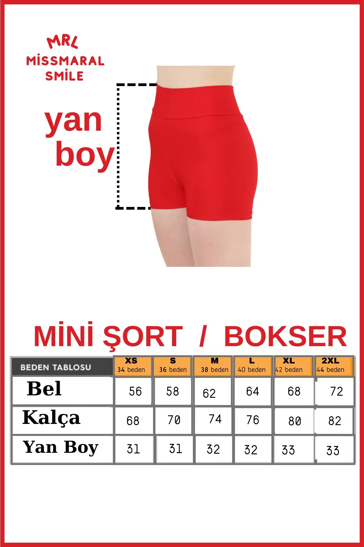 Kadın Mini Şort Boxer Kırmızı Yüksek Bel Sıkılaştırıcı Fit Görünüm 11080