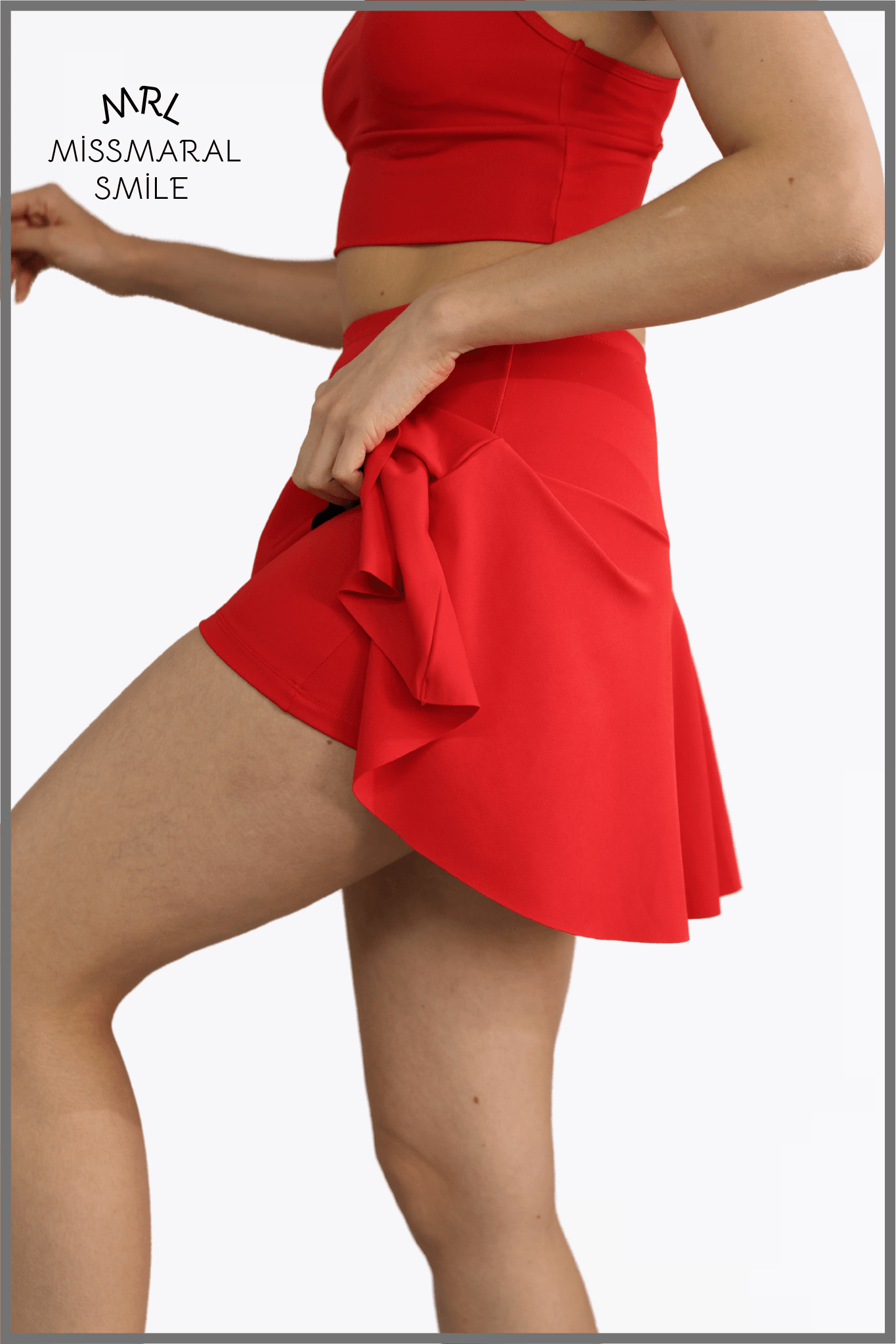 Kırmızı Şortlu Etek Yüksek Bel  Skirt With Shorts Casual+Beachwear+Tennis Likralı