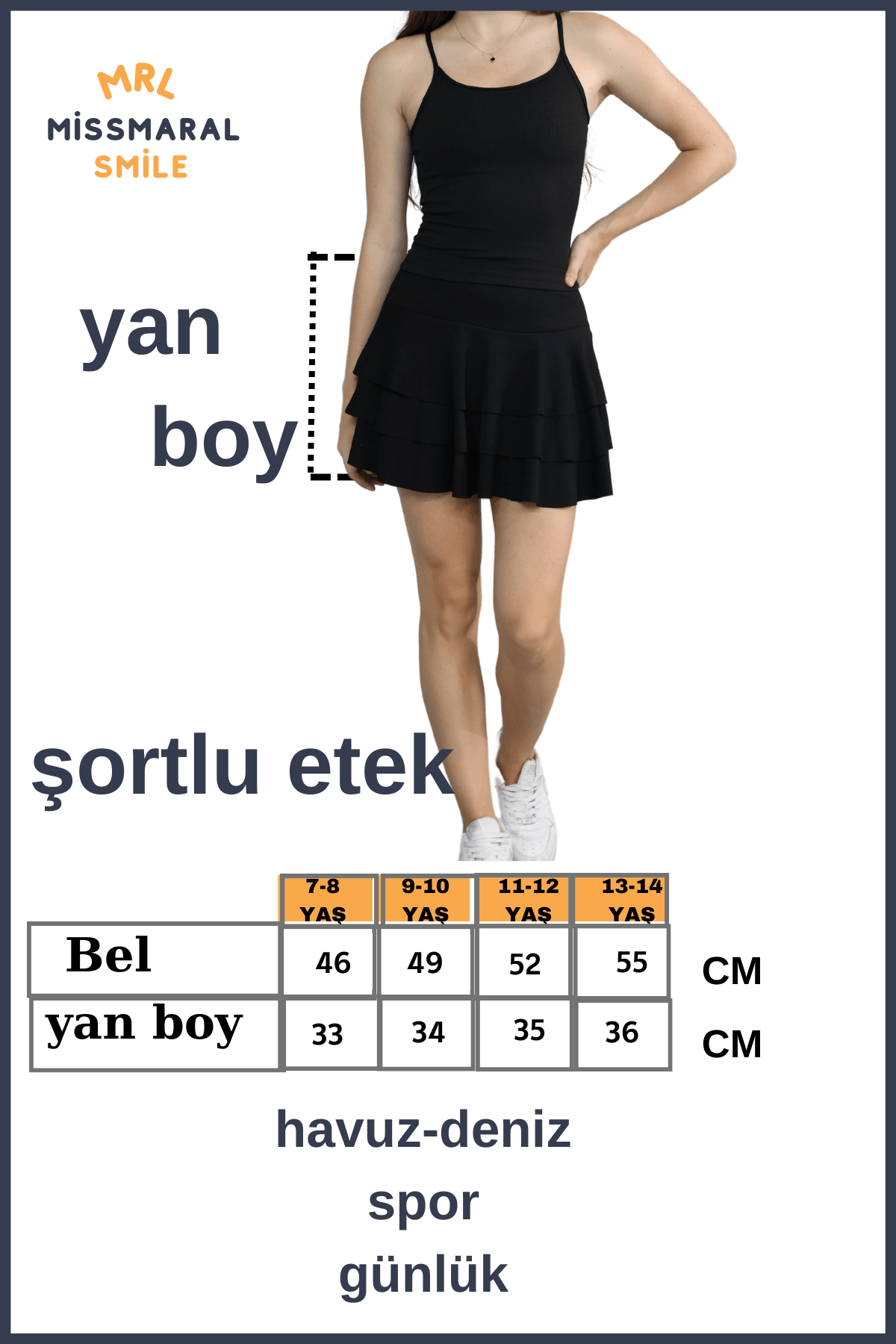 Siyah Mykonos Şortlu Etek Havuz-deniz Spor Ve Günlük Kullanım Skirt With Shorts 4101