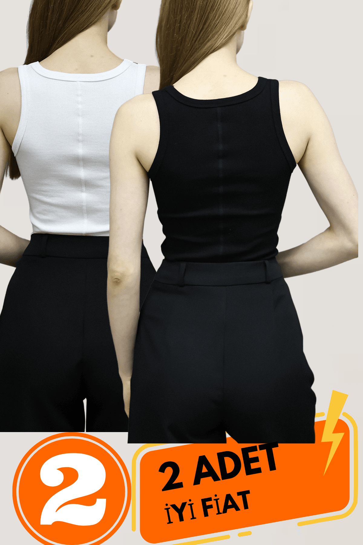 Lıllesol Kadın Siyah Ve Beyaz 2li Paket Fitilli Görünümlü Kalın Askılı Basic Pamuklu Atlet Camisole