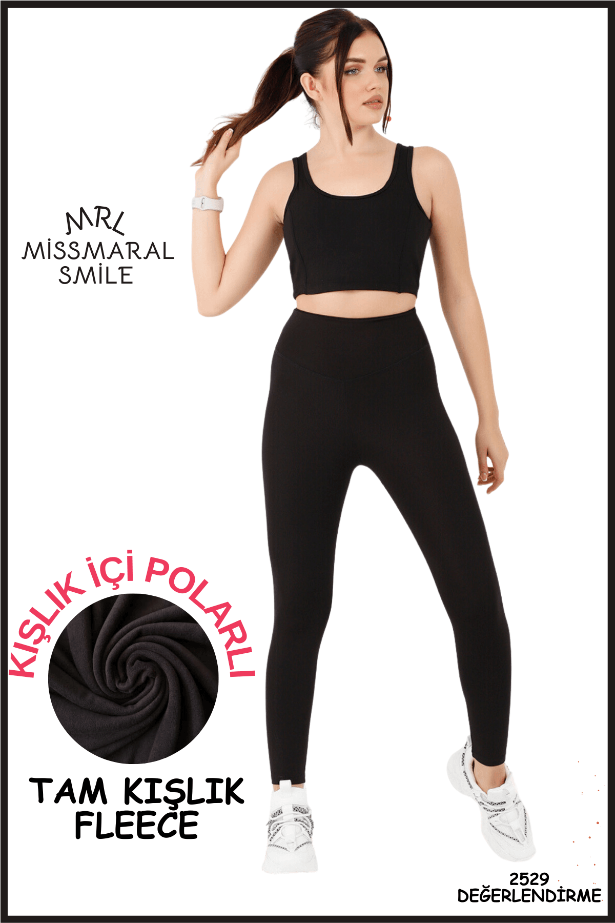 Kadın Siyah Yüksek Bel Kışlık Polarlı Toparlayıcı Tayt Curve High Waist Fleece Winter Tights 1024