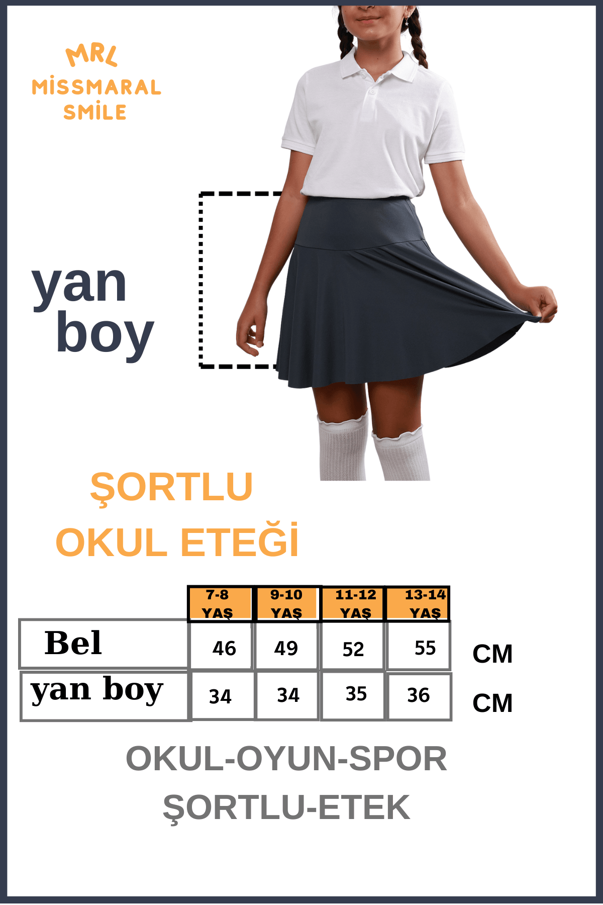 Kız Çocuk  Okul  Şortlu -Etek Antrasit Yüksek Bel  İçi Sabit  Şortlu Okul Etek-Oyun Etek-Spor Etek 4102