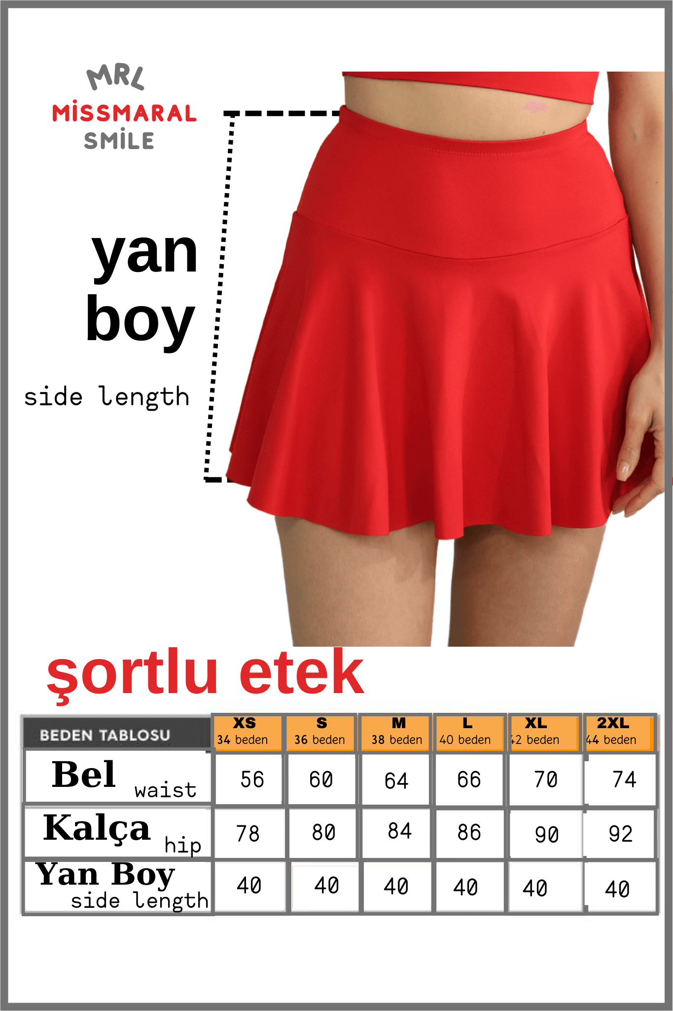 Kırmızı Şortlu Etek Yüksek Bel  Skirt With Shorts Casual+Beachwear+Tennis Likralı