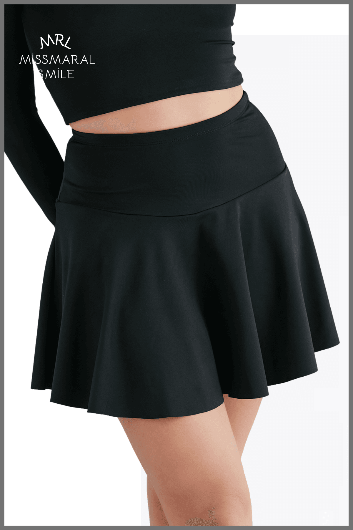 Siyah Yüksek Bel Volanlı Şortlu Spor Etek Deniz Şortu Skirt With Shorts 1101