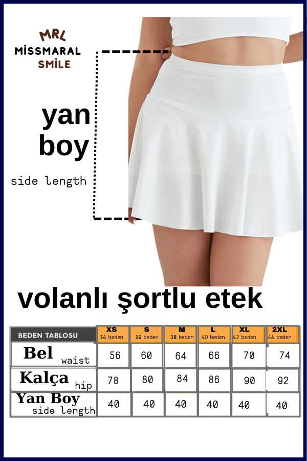 Beyaz Yüksek Bel Volanlı Şortlu Spor Etek Deniz Şortu Skirt With Shorts