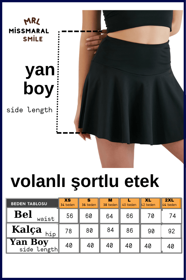 Siyah Yüksek Bel Volanlı Şortlu Spor Etek Deniz Şortu Skirt With Shorts 1101