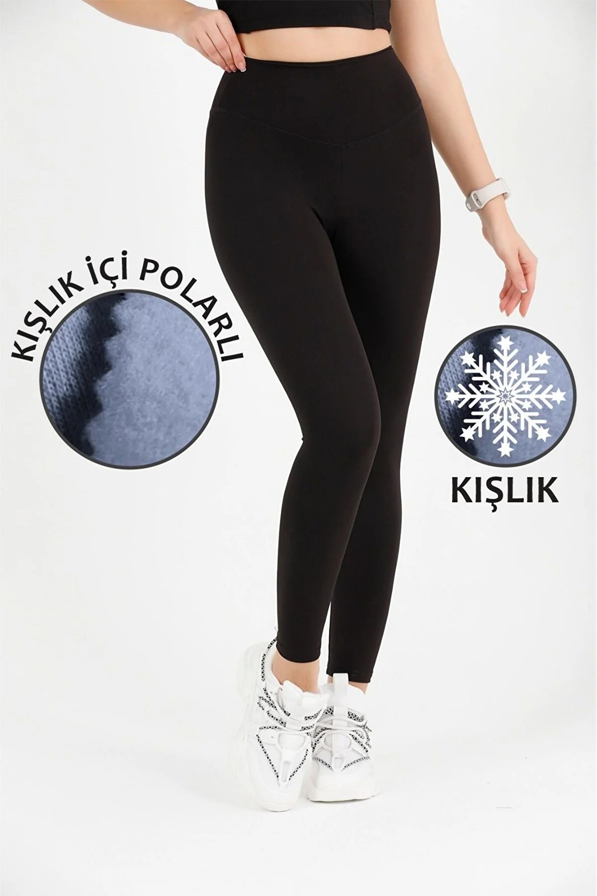 Kadın Siyah Yüksek Bel Kışlık Polarlı Toparlayıcı Tayt Curve High Waist Fleece Winter Tights 1024