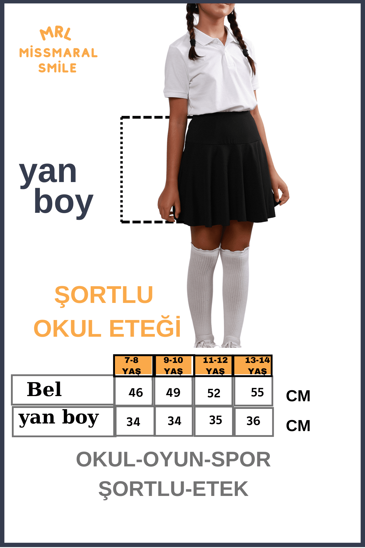 Kız Çocuk Okul Şortlu -etek Siyah Yüksek Bel Içi Sabit Şortlu Okul Etek-oyun Etek-spor Etek 4102