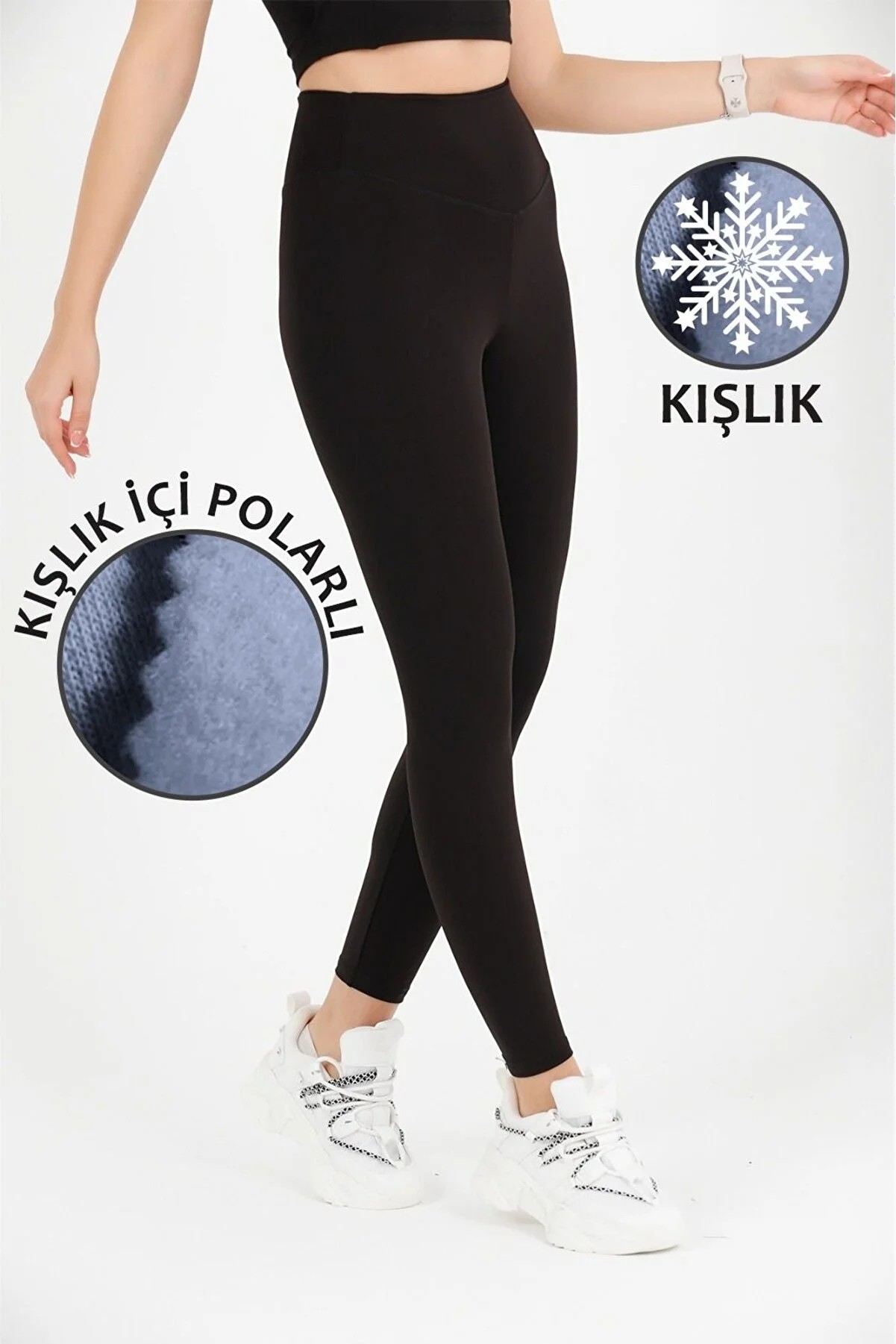 Kadın Siyah Yüksek Bel Kışlık Polarlı Toparlayıcı Tayt Curve High Waist Fleece Winter Tights 1024