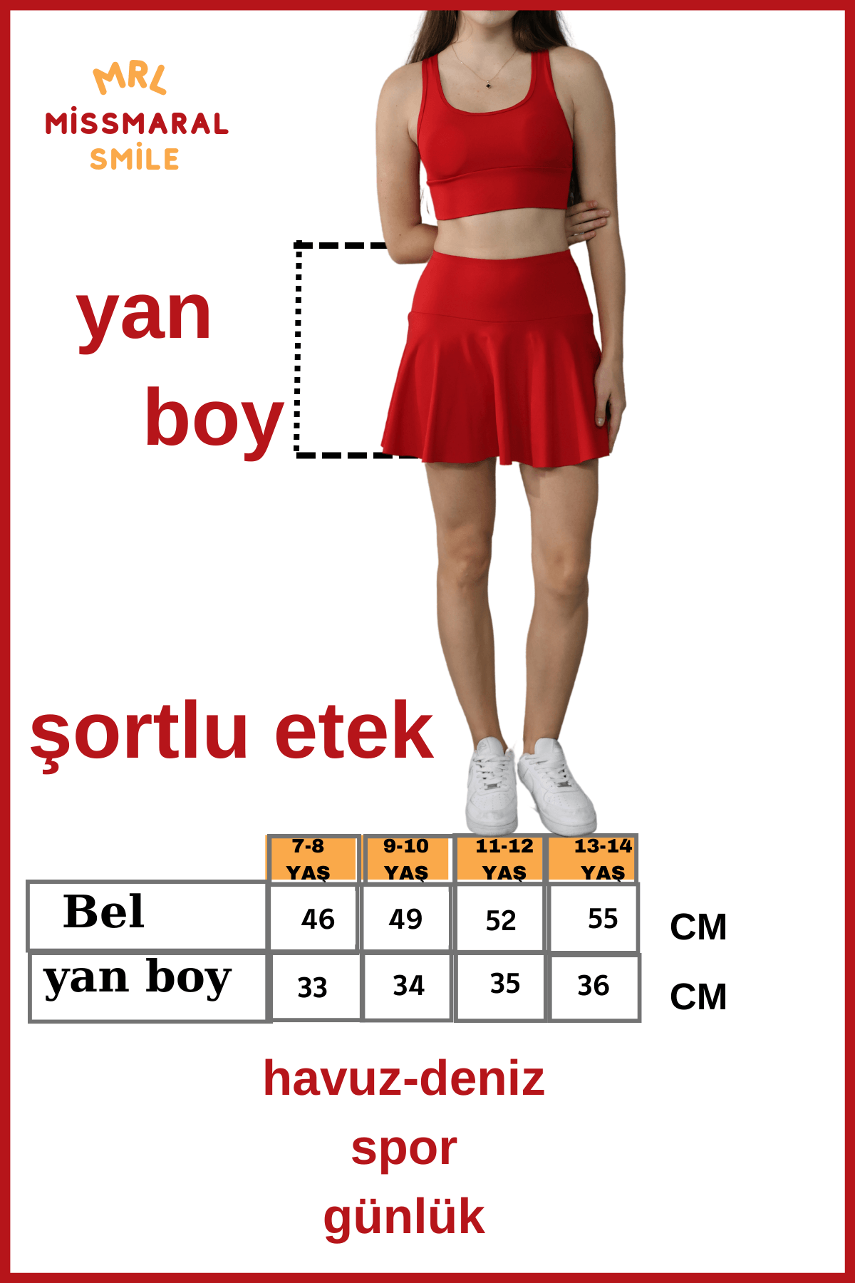 Kırmızı Şortlu Etek Yüksek Bel Havuz-deniz Spor Ve Günlük Kullanım Skirt With Shorts 4101