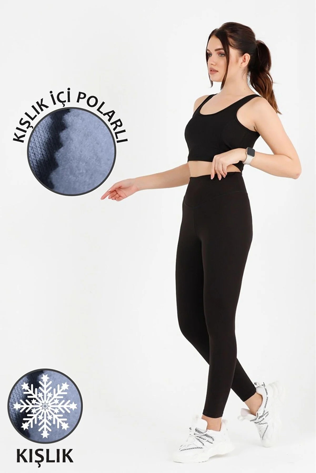 Kadın Siyah Yüksek Bel Kışlık Polarlı Toparlayıcı Tayt Curve High Waist Fleece Winter Tights 1024