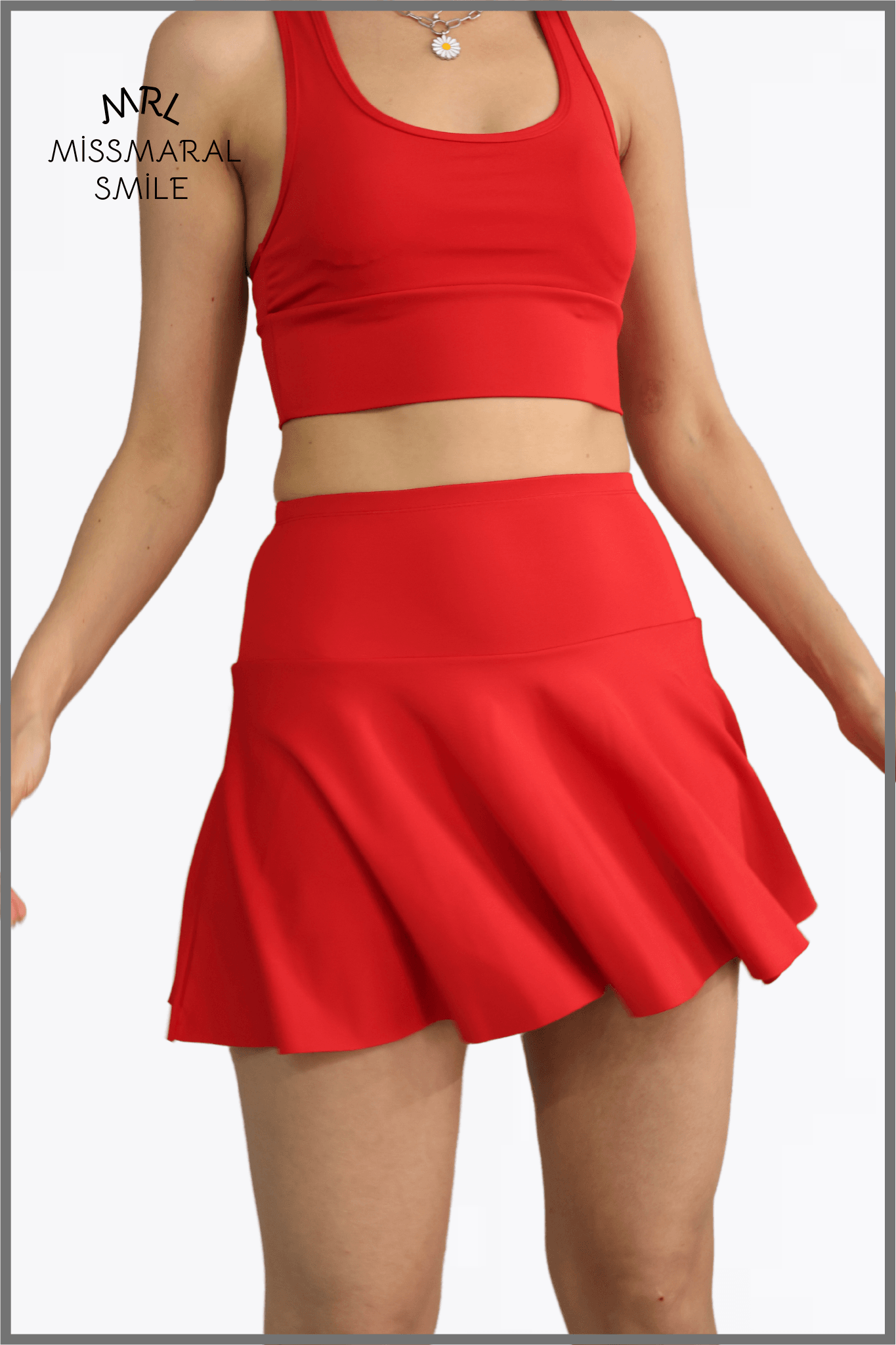 Kırmızı Şortlu Etek Yüksek Bel  Skirt With Shorts Casual+Beachwear+Tennis Likralı